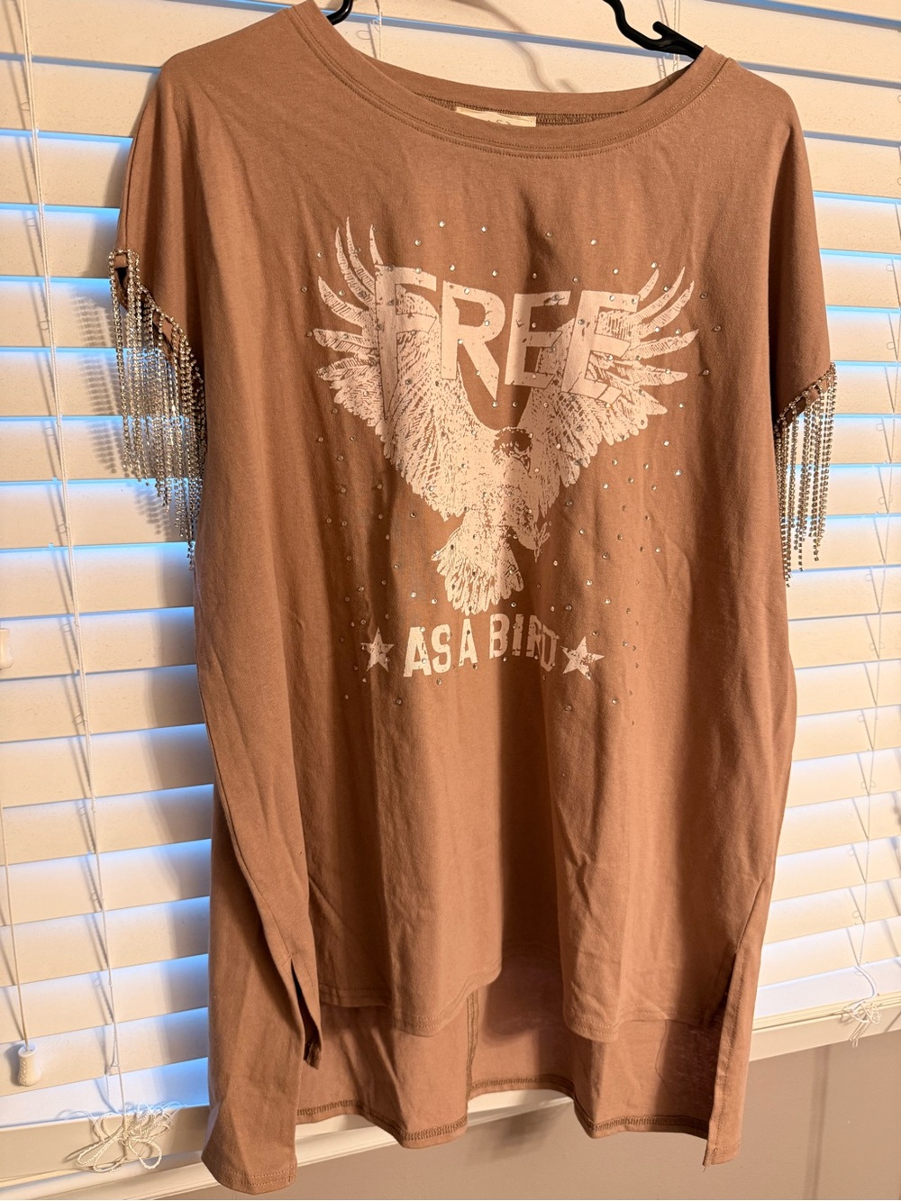 Embellished 'Free as a Bird' Graphic Tee - Dusty Rose